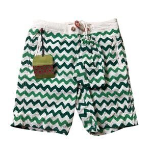 NWT Scotch & Soda Green and Blue Stripe Men Swim Bottoms Size 14